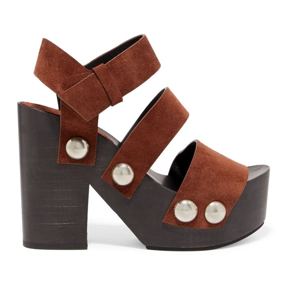 Alexander Wang Tess Suede Chunky Wooden Platform Clog Sandal Heel Brown Boho 35